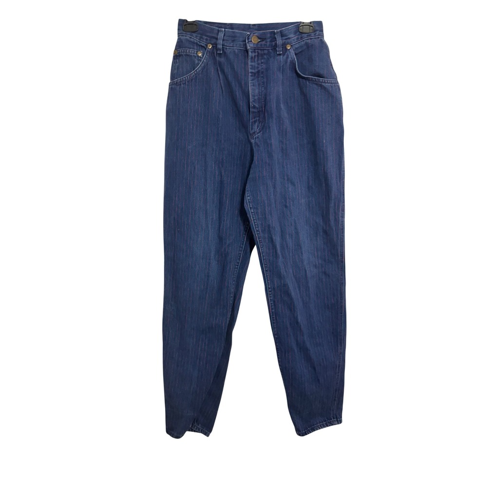 Lee Jeans Pinstripe High Rise Tapered Blue Red Vintage 90s 12